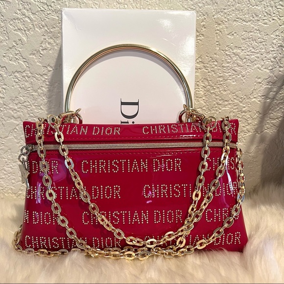 Dior Handbags - Dior Beauty Cosmetic Pouch to Crossbody Bag and Handbag Red Stud Patent Leather